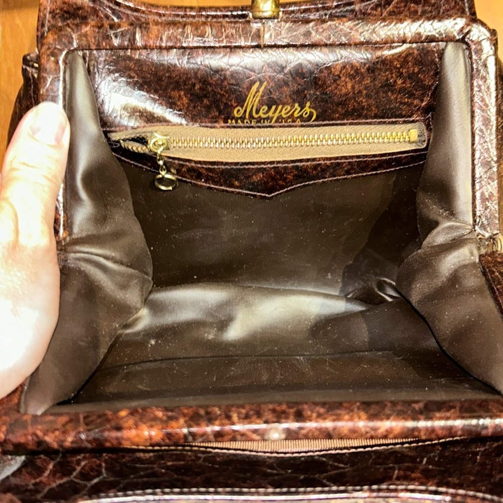 Meyers Mid Century Modern Brown Reptile/Crocodile Handbag Made in USA - Picture 6 of 15